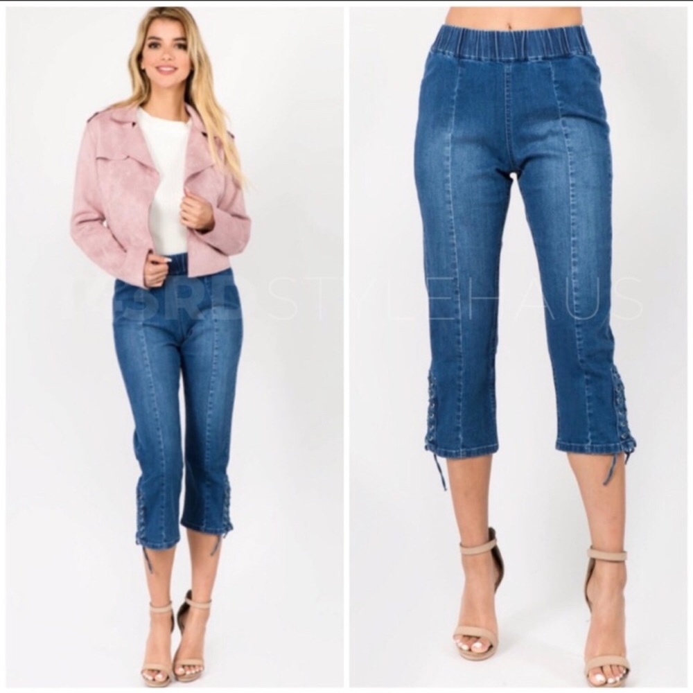 🚨LAST PAIR🚨COMFY Laced Up Crop Jeans🌸